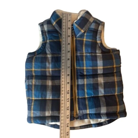 Old Navy Toddler Plaid Puffer Vest With Sherpa Lining Blue Yellow Size Boy 12M - Picture 7 of 8